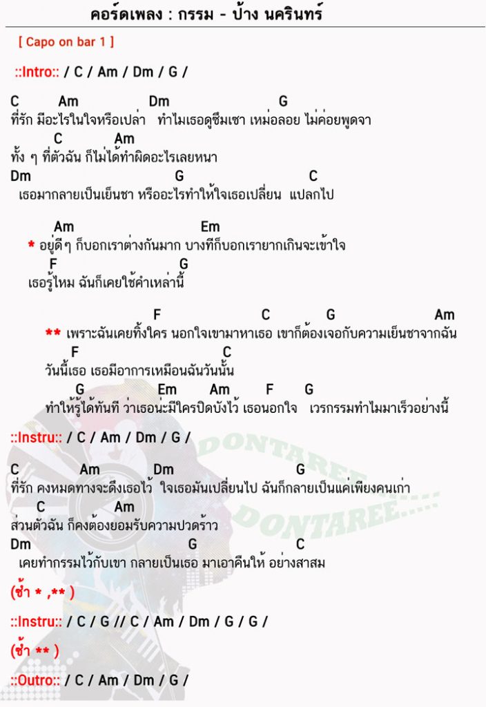 คอร์ดเพลง กรรม