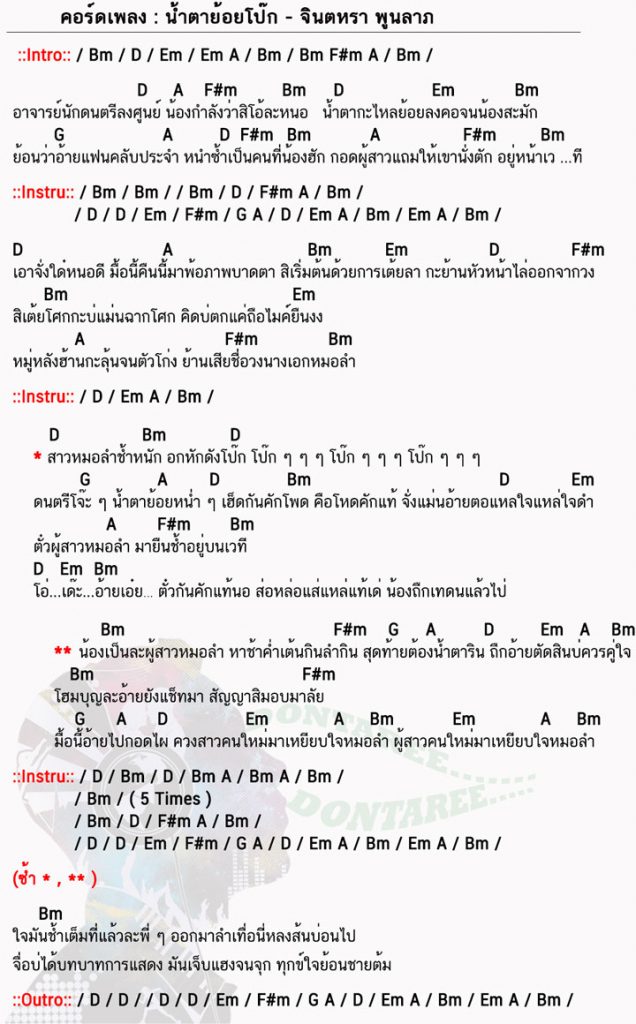 คอร์ดเพลง น้ำตาย้อยโป๊ก