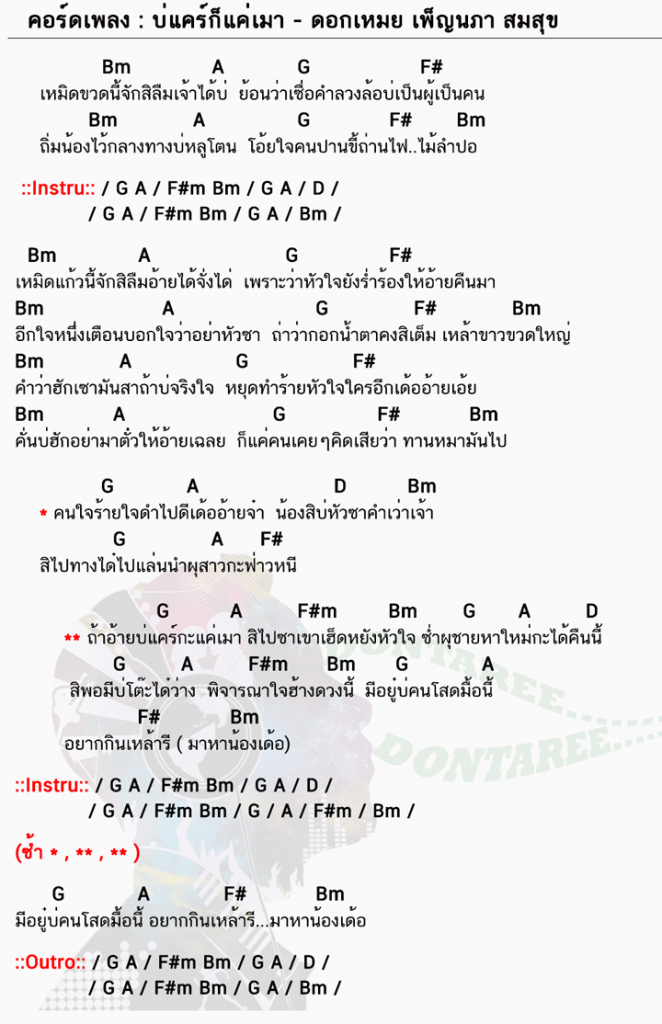 คอร์ดเพลง บ่แคร์ก็แค่เมา