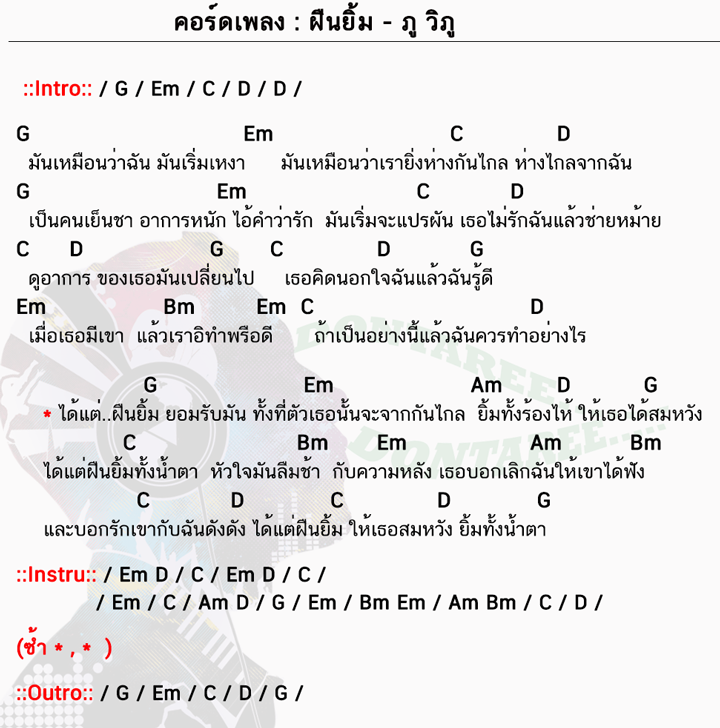 คอร์ดเพลง ฝืนยิ้ม