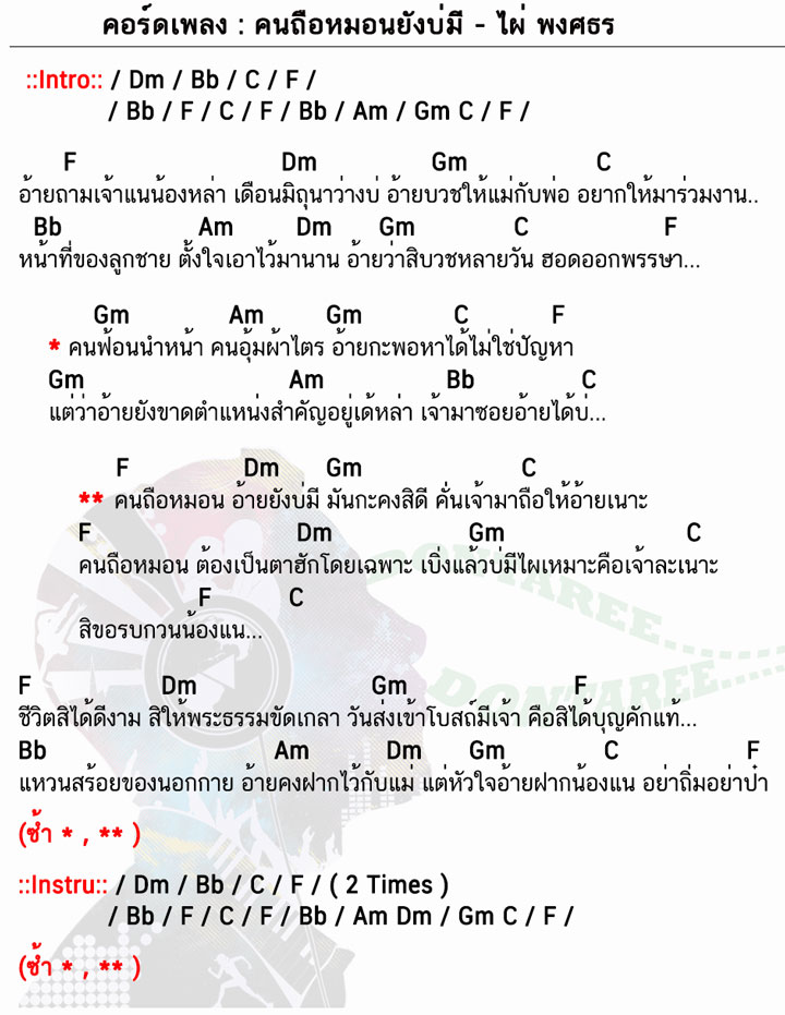 คอร์ดเพลง คนถือหมอนยังบ่มี