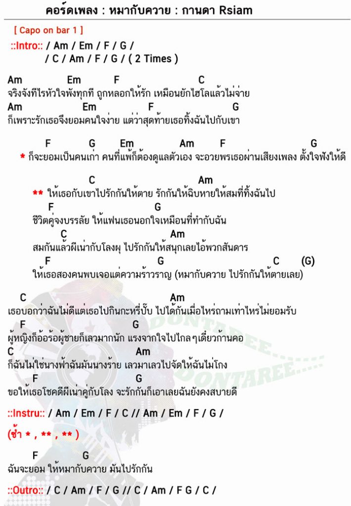 คอร์ดเพลง หมากับควาย