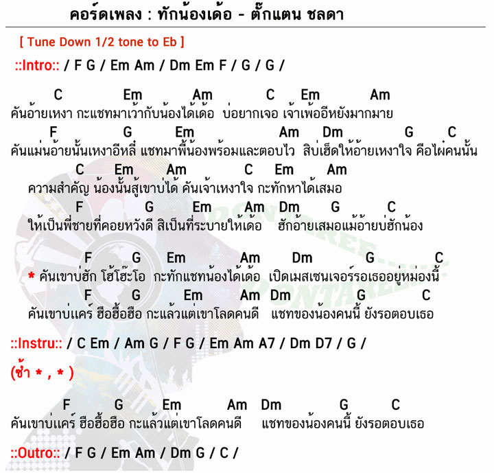 คอร์ดเพลง ทักน้องเด้อ