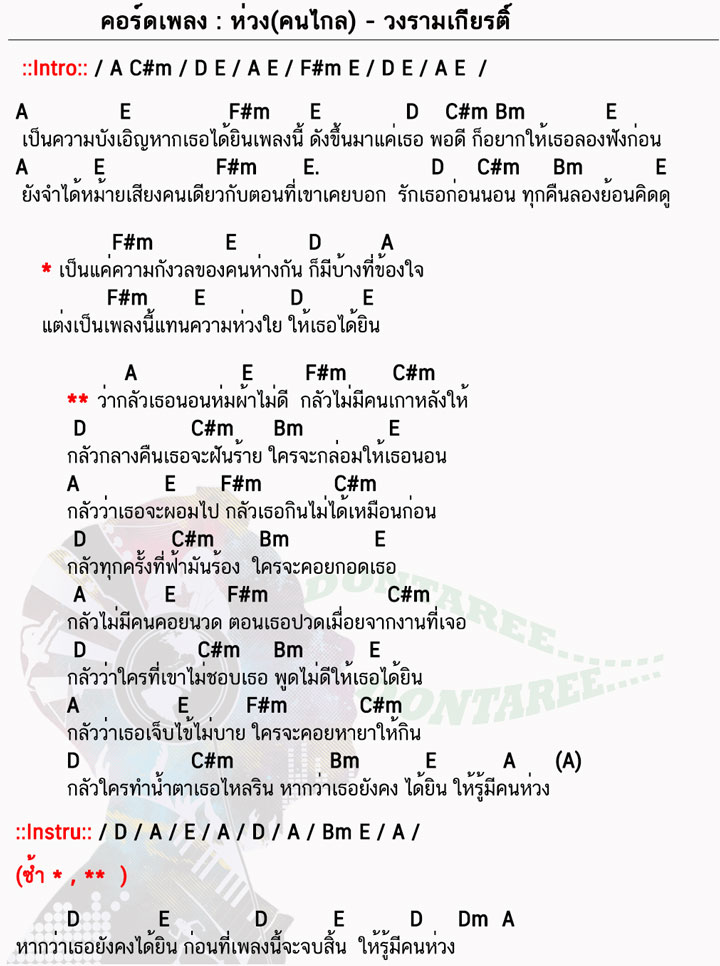 คอร์ดเพลง ห่วง(คนไกล)