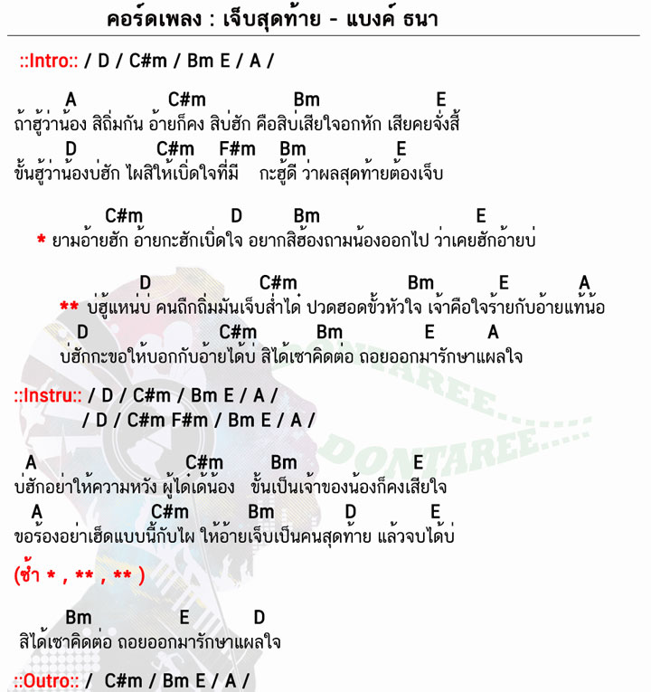 คอร์ดเพลง เจ็บสุดท้าย