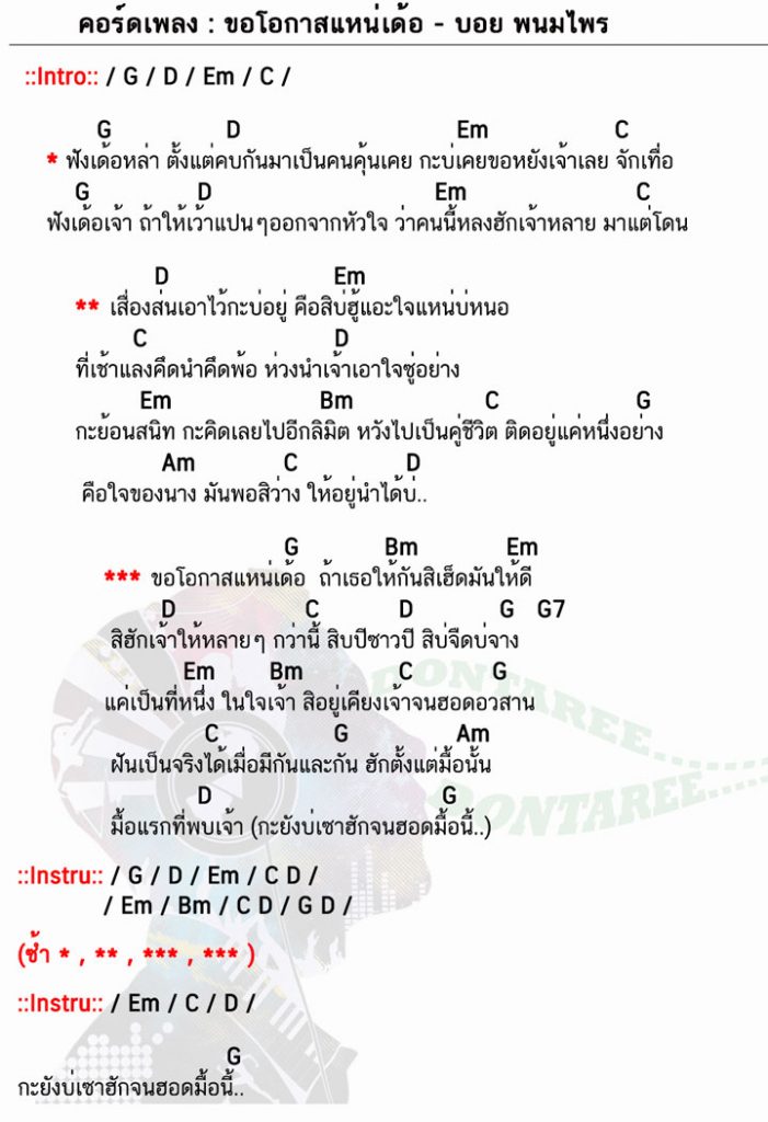 คอร์ดเพลง ขอโอกาสแหน่เด้อ