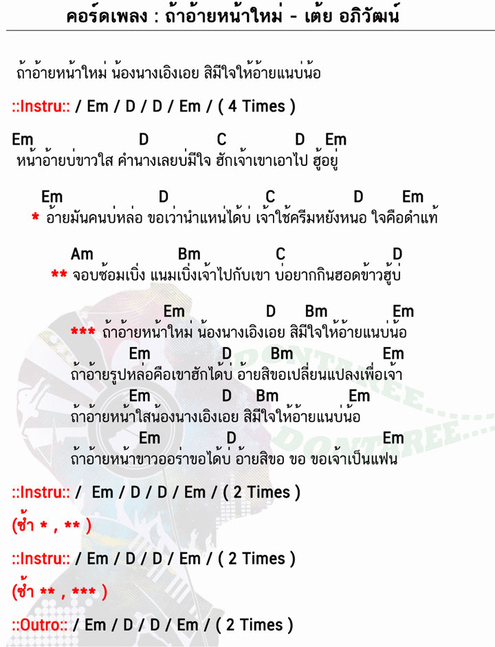 คอร์ดเพลง ถ้าอ้ายหน้าใหม่