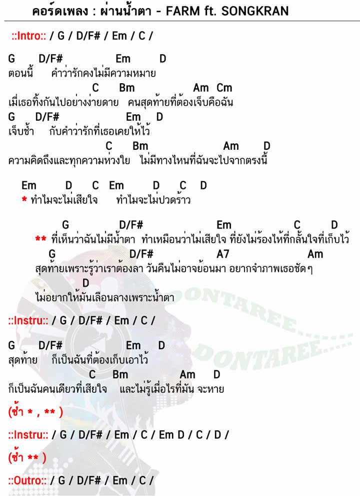 คอร์ดเพลง ผ่านน้ำตา