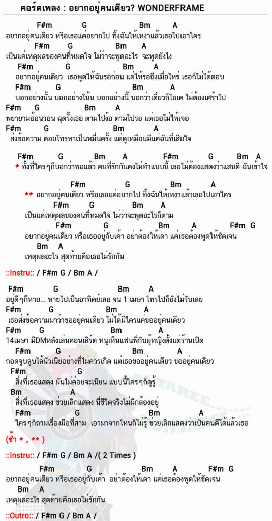 คอร์ดเพลง อยากอยู่คนเดียว