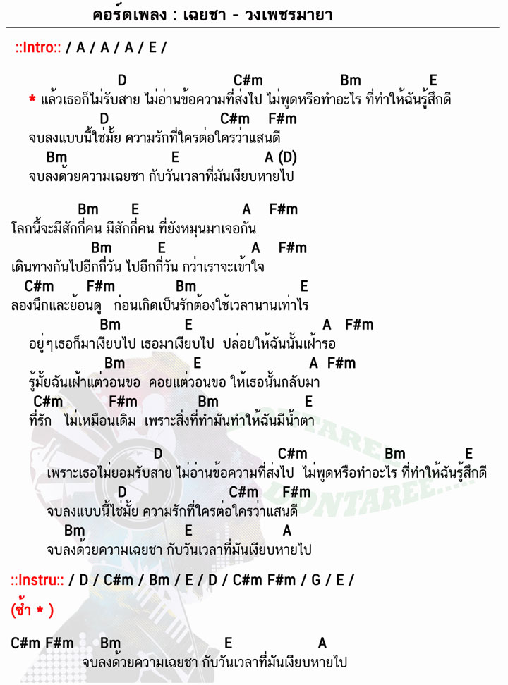 คอร์ดเพลง เฉยชา