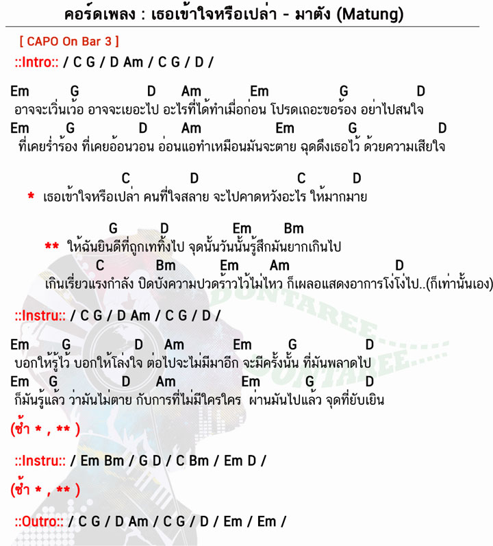 คอร์ดเพลง เธอเข้าใจหรือเปล่า