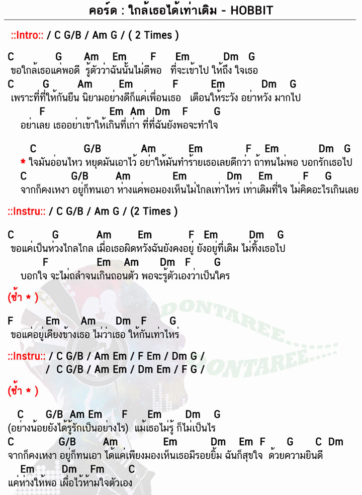 คอร์ดเพลง ใกล้เธอได้เท่าเดิม