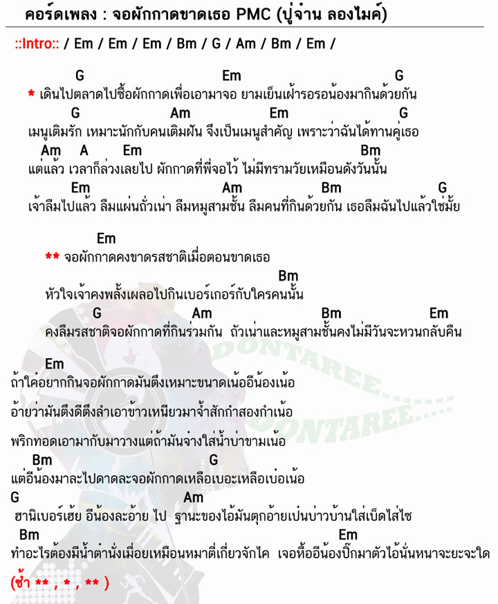 คอร์ดเพลง จอผักกาดขาดเธอ