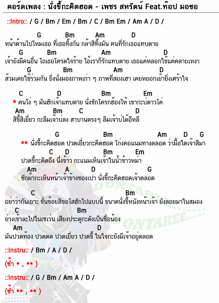 คอร์ดเพลง นั่งขี้กะคิดฮอด