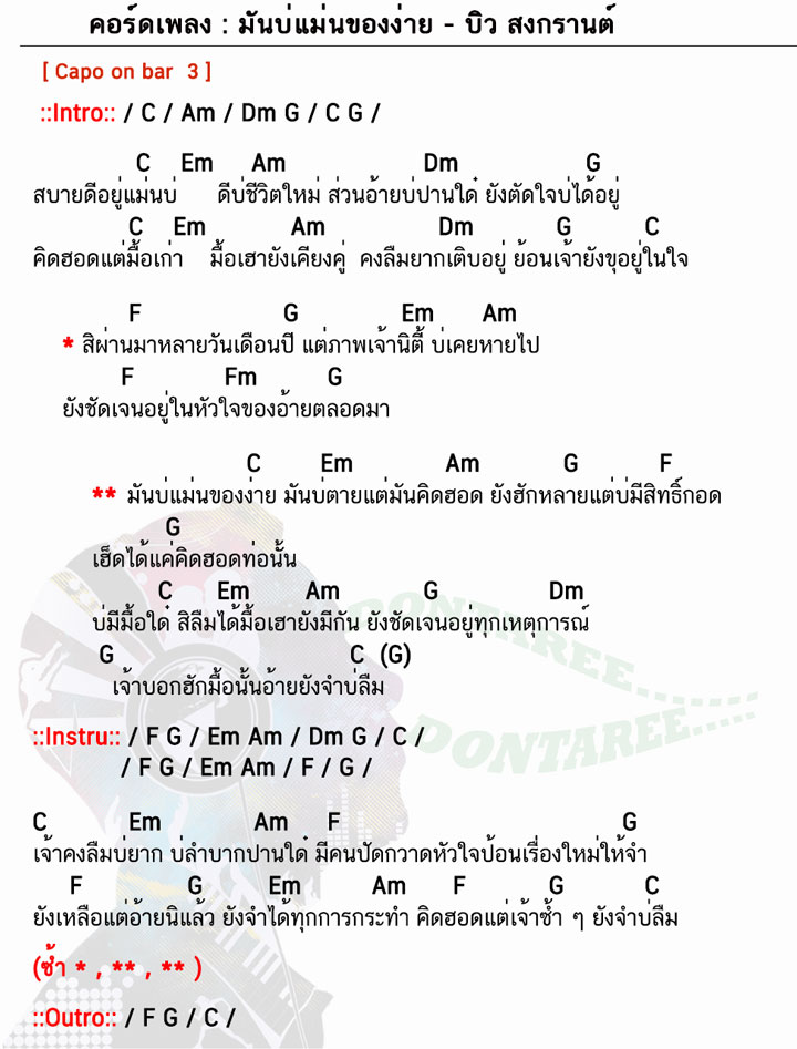 คอร์ดเพลง มันบ่แม่นของง่าย