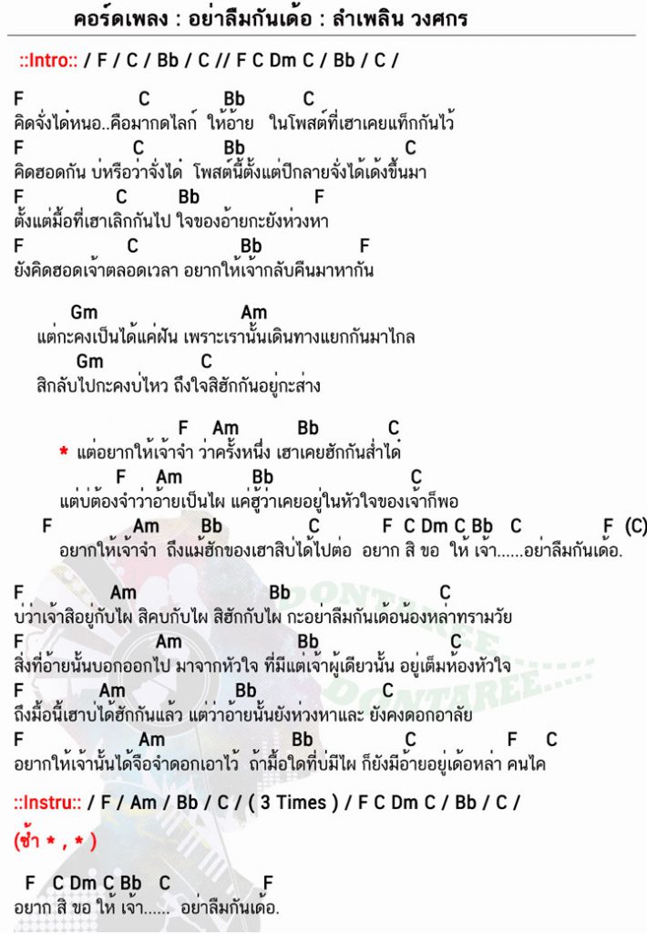 คอร์ดเพลง อย่าลืมกันเด้อ