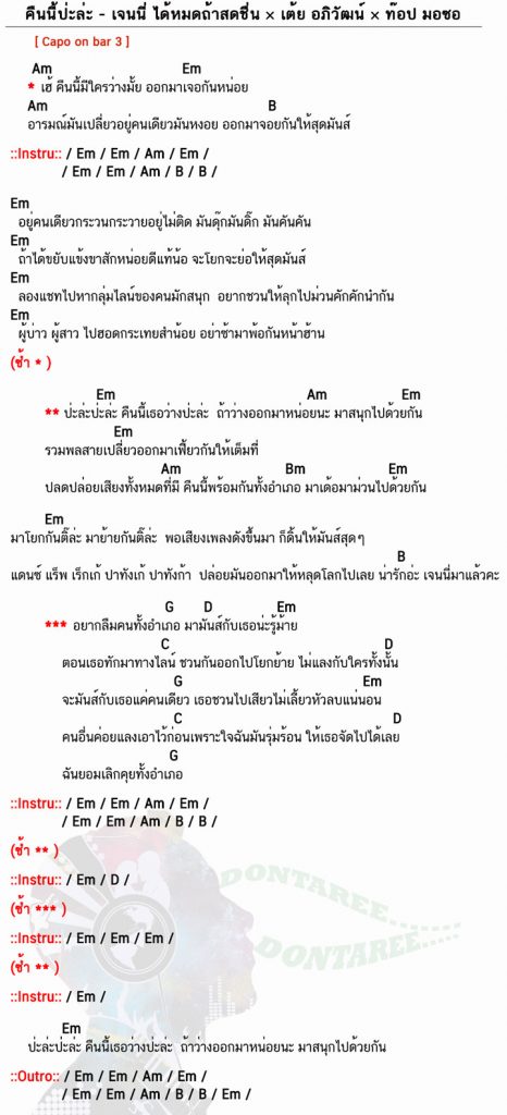 คอร์ดเพลง คืนนี้ป่ะล่ะ