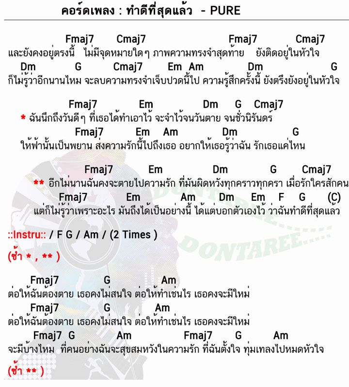 คอร์ดเพลง ทำดีที่สุดแล้ว