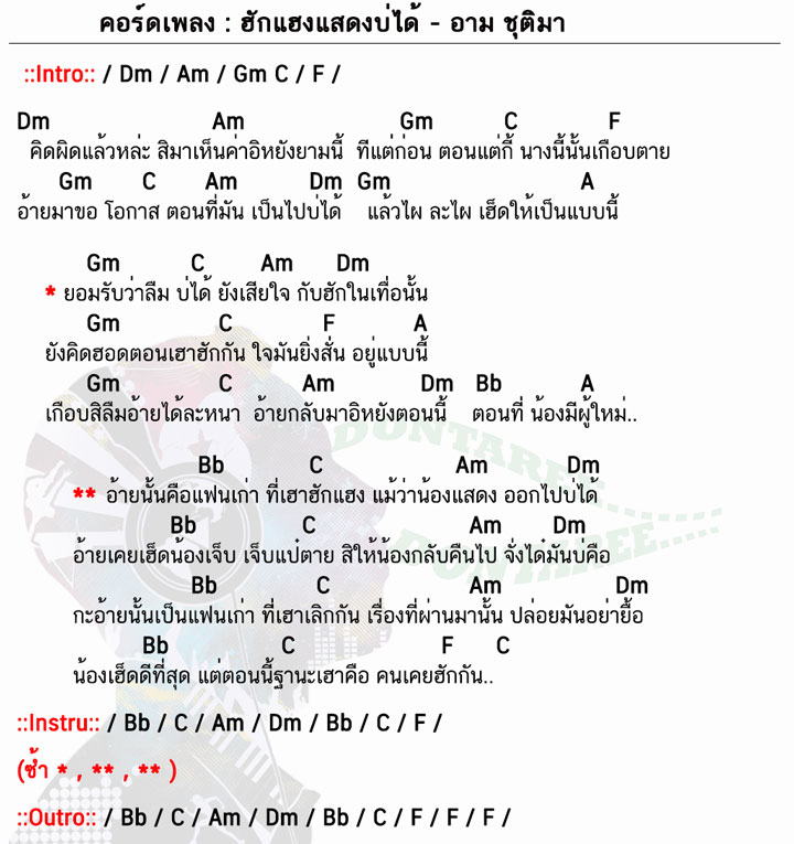 คอร์ดเพลง ฮักแฮงแสดงบ่ได้