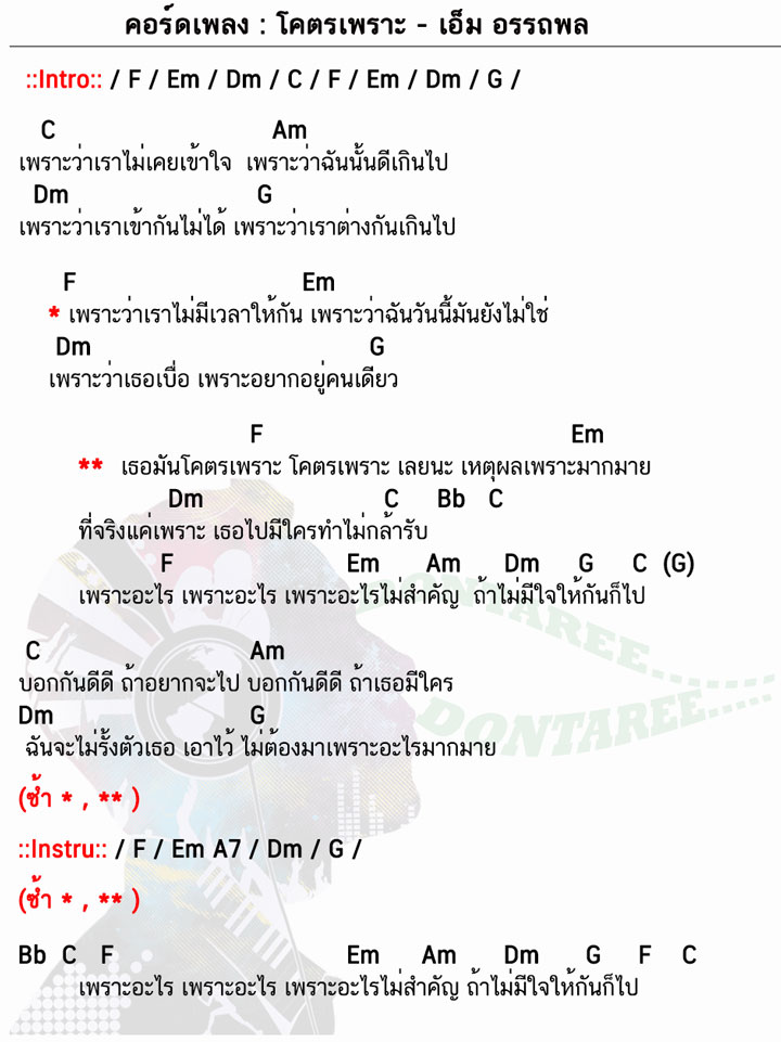 คอร์ดเพลง โคตรเพราะ