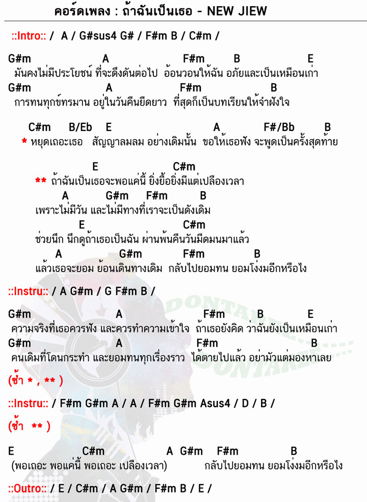 คอร์ดเพลง ถ้าฉันเป็นเธอ