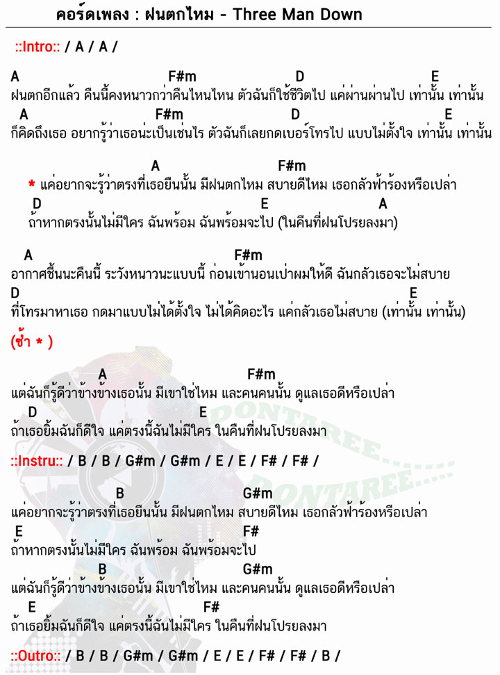 คอร์ดเพลง ฝนตกไหม