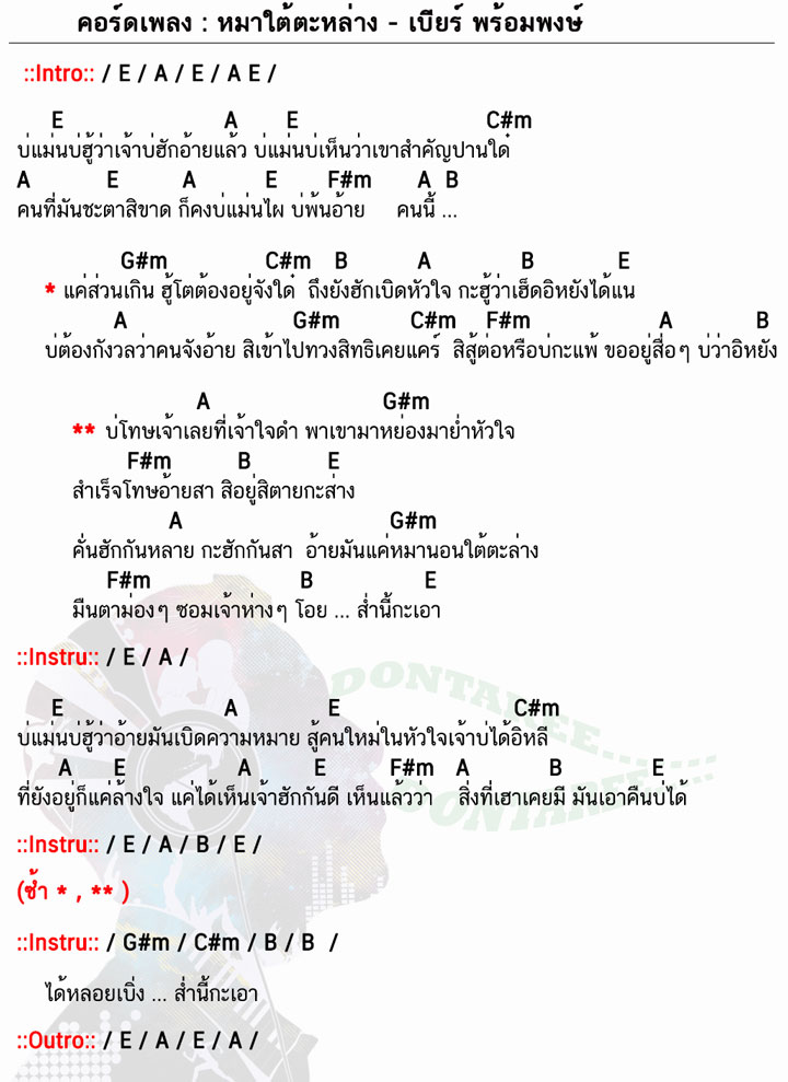 คอร์ดเพลง หมาใต้ตะหล่าง