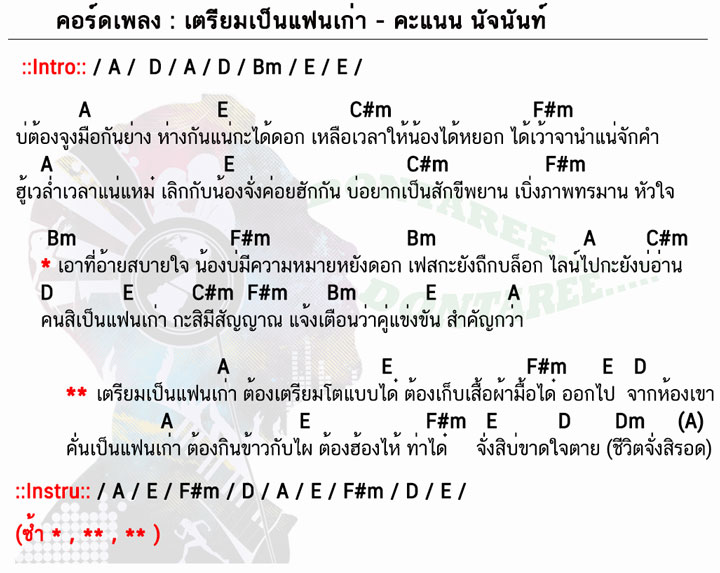 คอร์ดเพลง เตรียมเป็นแฟนเก่า