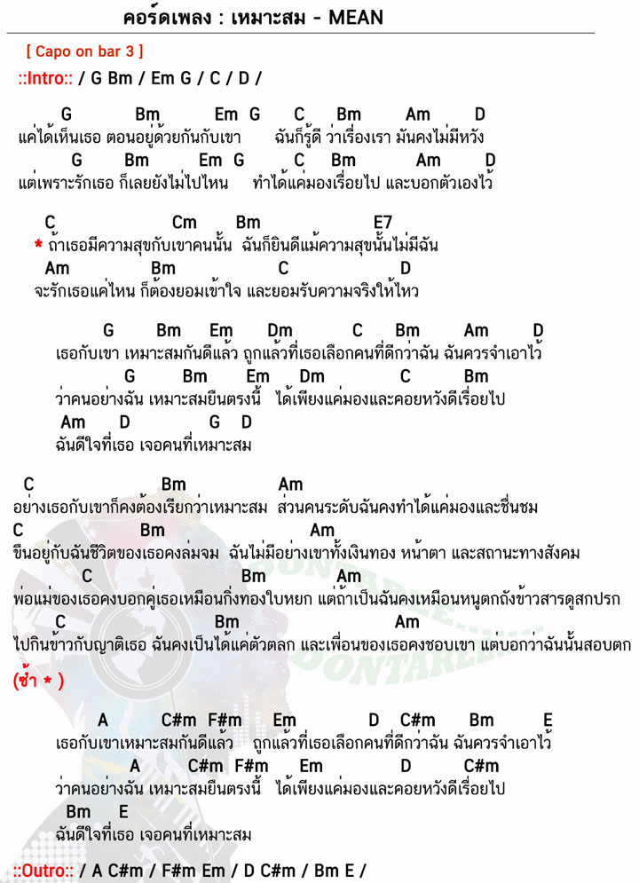 คอร์ดเพลง เหมาะสม