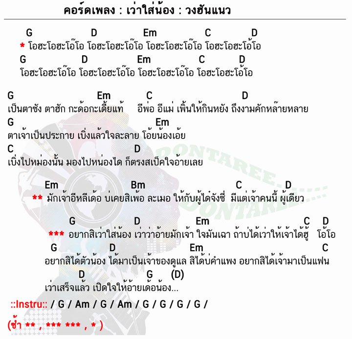 คอร์ดเพลง เว่าใส่น้อง