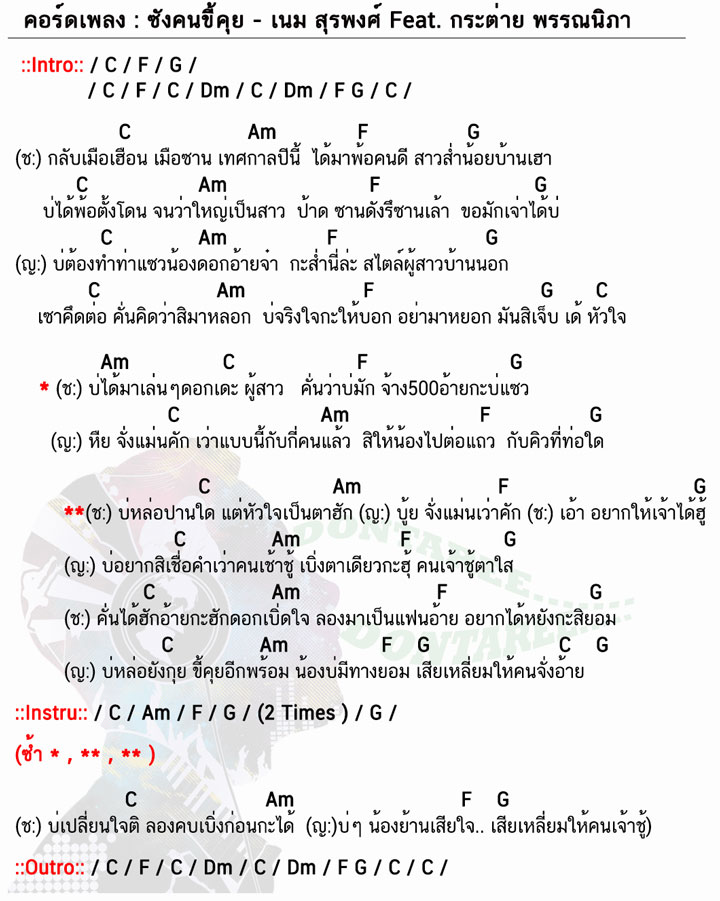 คอร์ดเพลง ซังคนขี้คุย