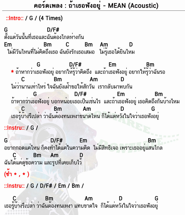 คอร์ดเพลง ถ้าเธอฟังอยู่