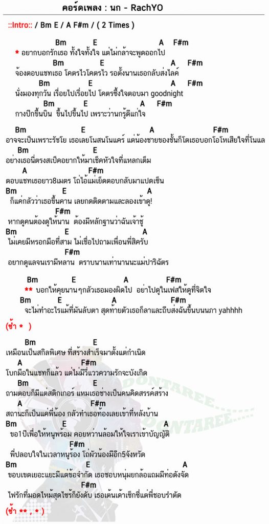 คอร์ดเพลง นก