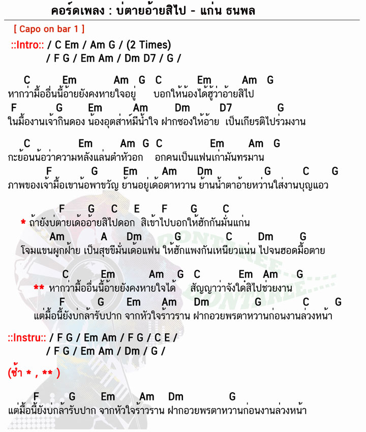 คอร์ด บ่ตายอ้ายสิไป