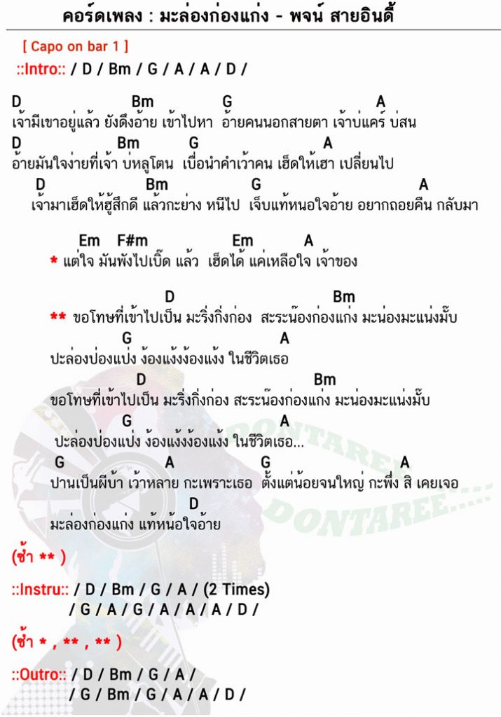 คอร์ดเพลง มะล่องก่องแก่ง