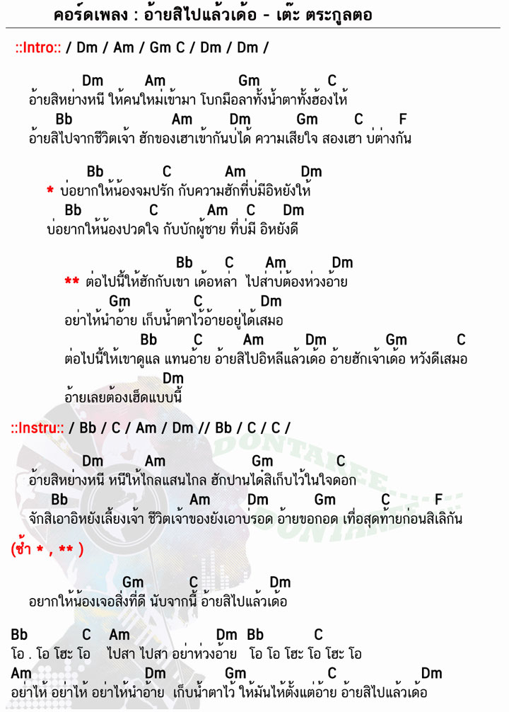 คอร์ดเพลง อ้ายสิไปแล้วเด้อ