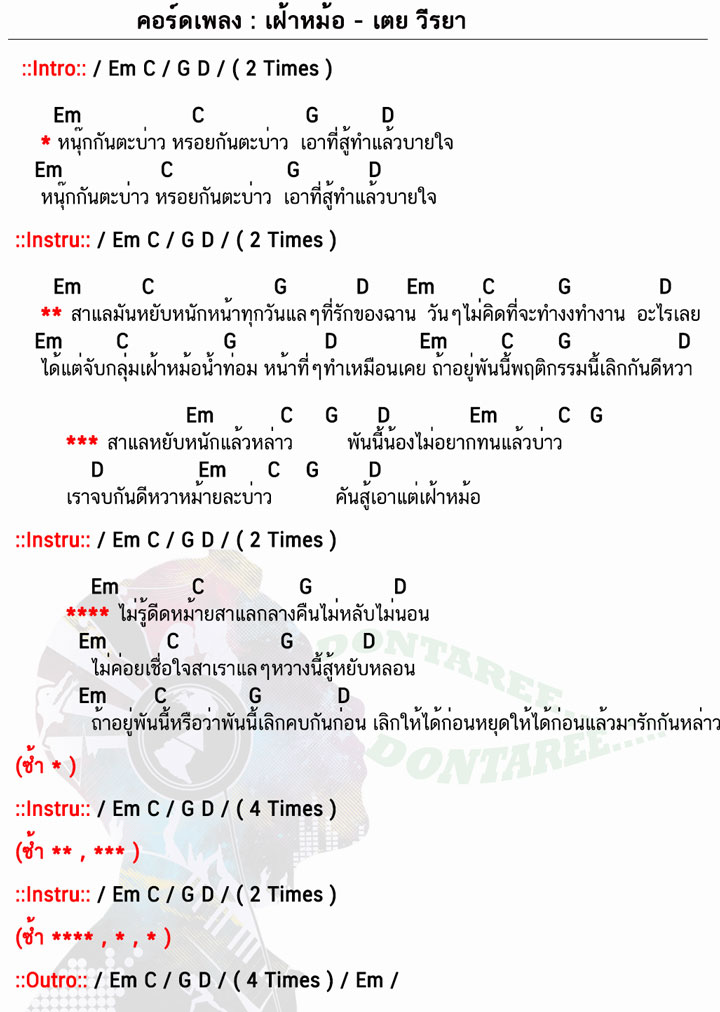 คอร์ดเพลง เฝ้าหม้อ