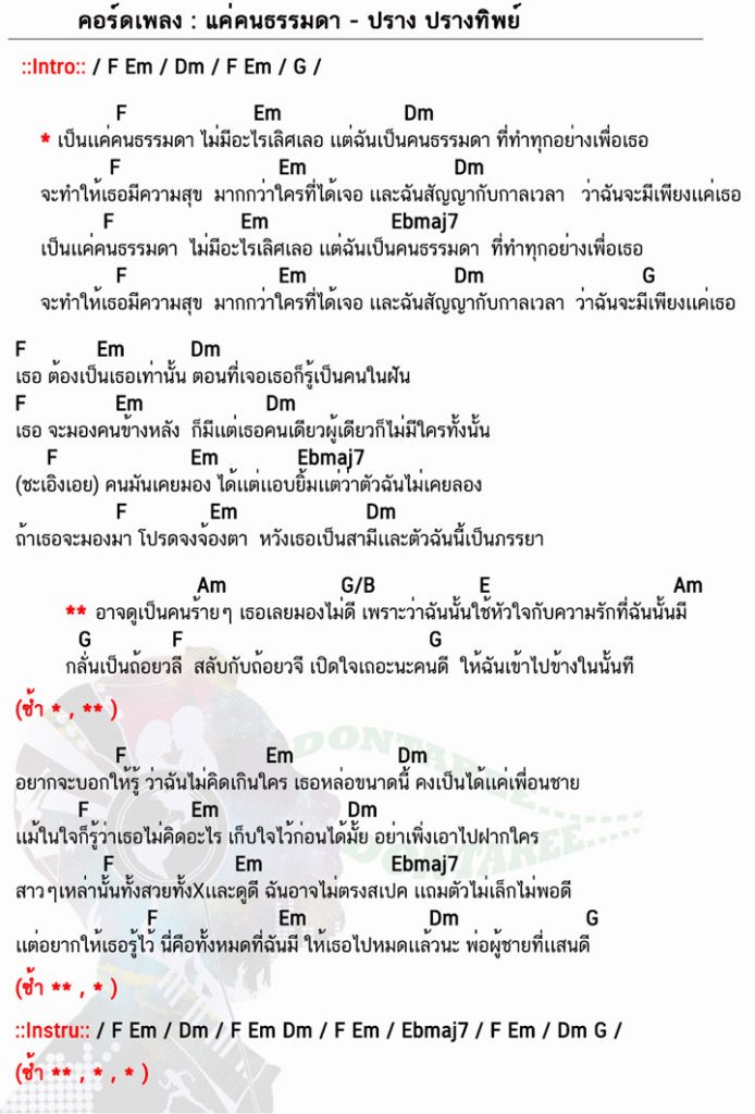 คอร์ดเพลง แค่คนธรรมดา