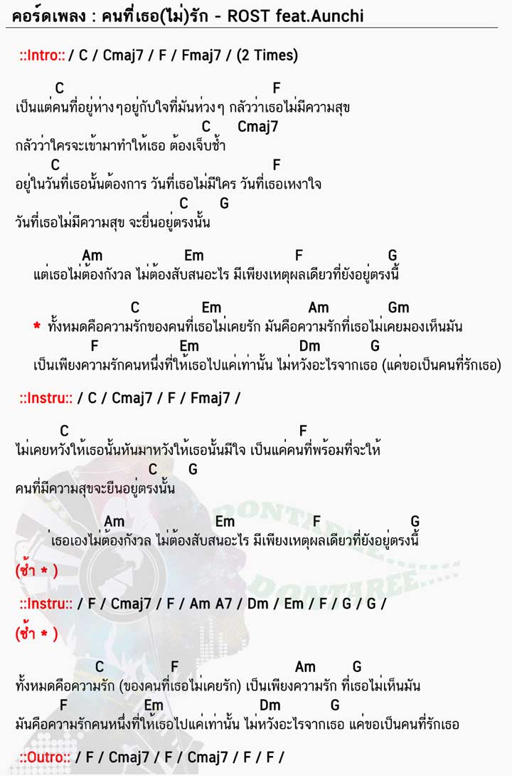 คอร์ดเพลง คนที่เธอไม่รัก