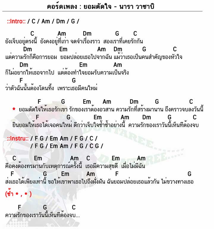 คอร์ดเพลง ยอมตัดใจ