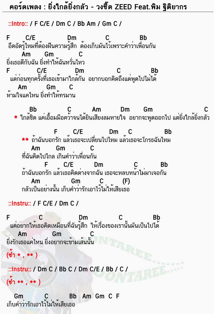 คอร์ดเพลง ยิ่งใกล้ยิ่งกลัว