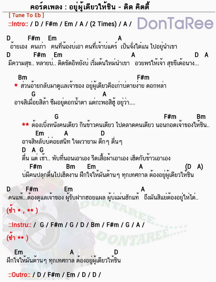 คอร์ดเพลง อยู่ผู้เดียวให้ชิน