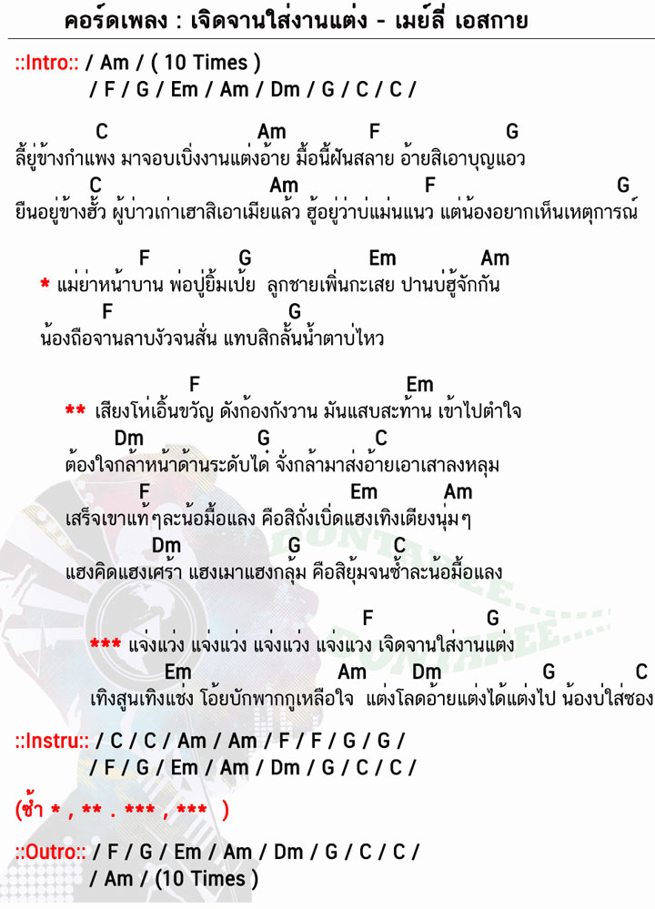 คอร์ดเพลง เจิดจานใส่งานแต่ง