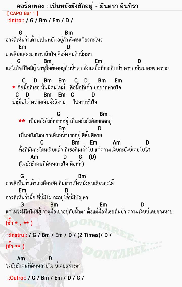 คอร์ดเพลง เป็นหยังยังฮักอยู่