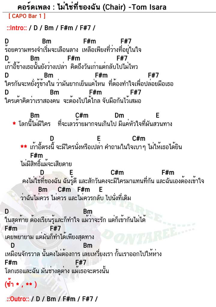 คอร์ดเพลง ไม่ใช่ที่ของฉัน