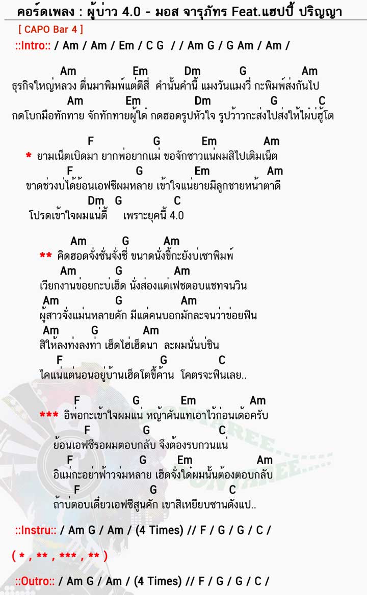 คอร์ดเพลง ผู้บ่าว 4.0