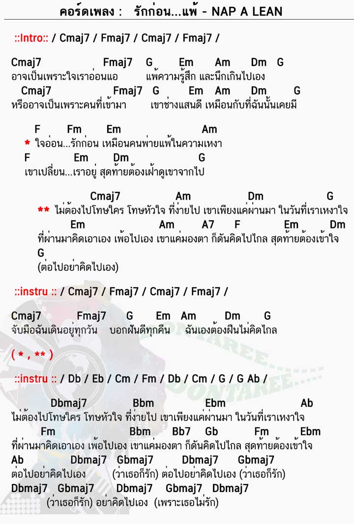 คอร์ดเพลง รักก่อนแพ้