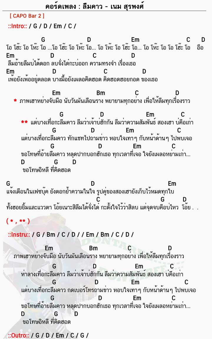 คอร์ดเพลง ลืมคาว