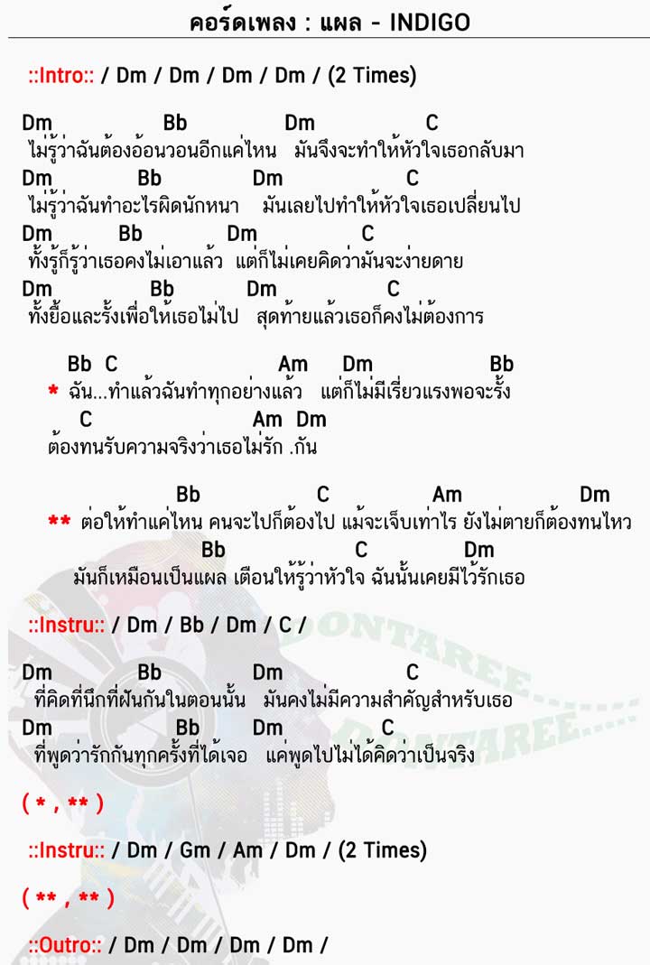 คอร์ดเพลง แผล