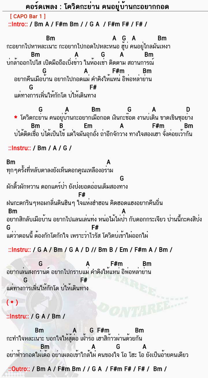 คอร์ดเพลง โควิดกะย่าน-คนอยู่บ้านกะอยากกอด